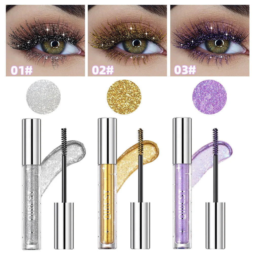 Sliver Gold Purple Glitter Mascara Quick Dry Long Lasting Waterproof Curling Thick Shiny Eyelash Fashional Sexy Diamond Mascara