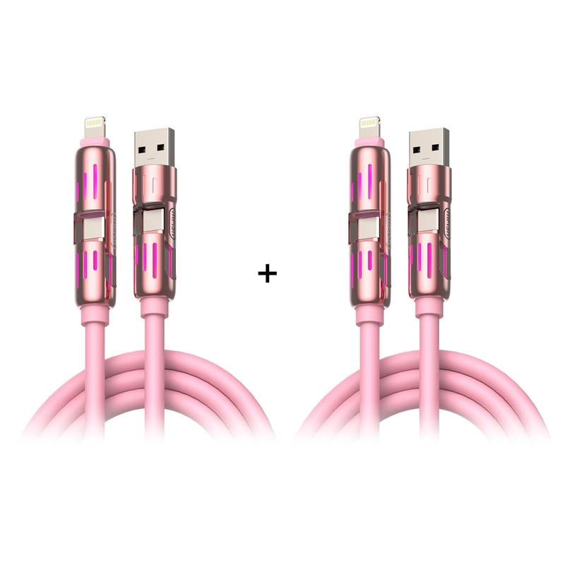 2-Pack Mfish Universal 4-In-1 Multi USB Charging Cable – USB A, Type C, Lightning Connectors – MAX 240W Fast Charging & Data Sync for Iphone, Samsung and Efficient Electronic Smartphones
