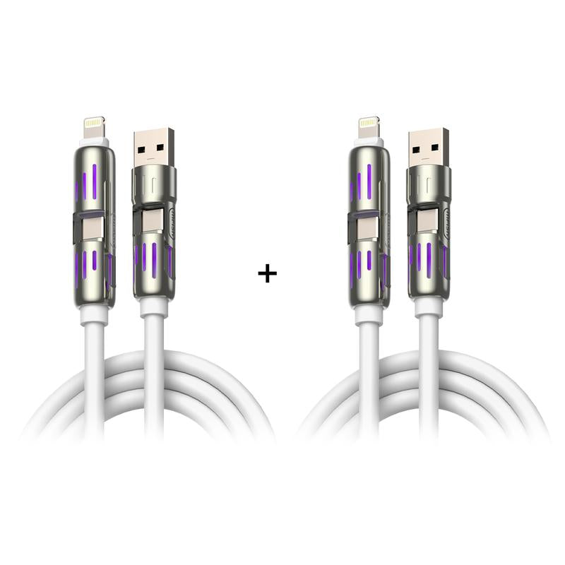 2-Pack Mfish Universal 4-In-1 Multi USB Charging Cable – USB A, Type C, Lightning Connectors – MAX 240W Fast Charging & Data Sync for Iphone, Samsung and Efficient Electronic Smartphones