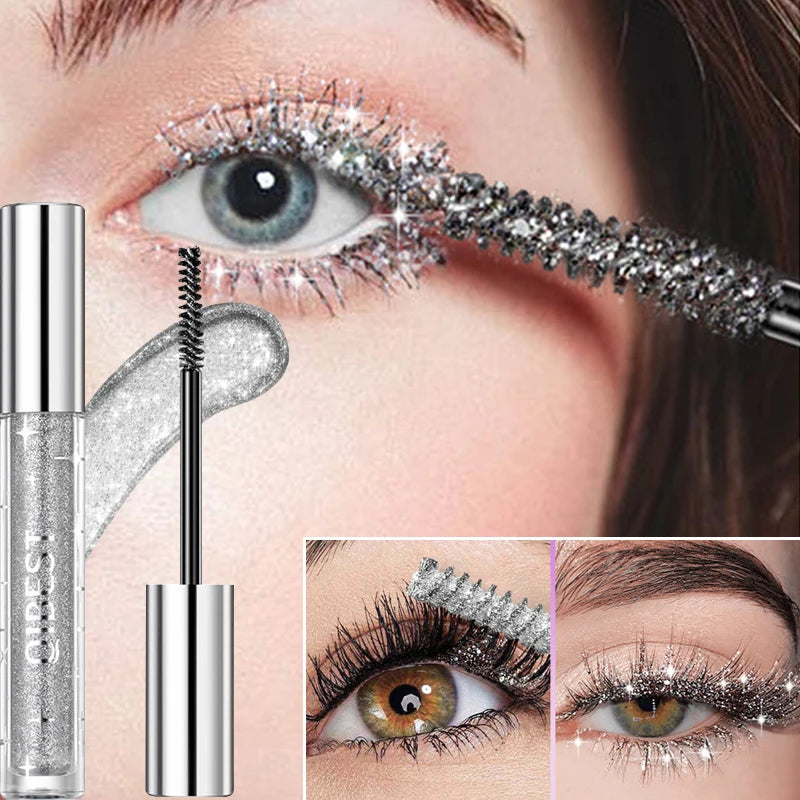 Sliver Gold Purple Glitter Mascara Quick Dry Long Lasting Waterproof Curling Thick Shiny Eyelash Fashional Sexy Diamond Mascara
