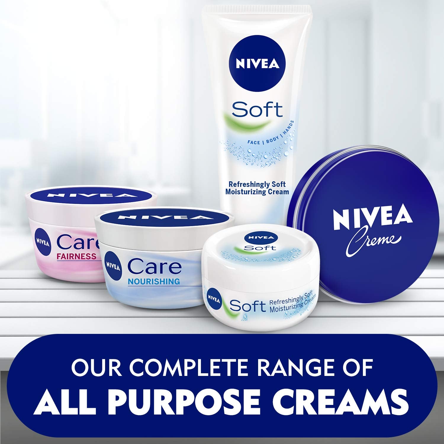 NIVEA Intensive Care Cream 4-Pack for Body & Face, 4 x 50ml Tubs