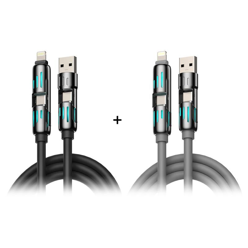 2-Pack Mfish Universal 4-In-1 Multi USB Charging Cable – USB A, Type C, Lightning Connectors – MAX 240W Fast Charging & Data Sync for Iphone, Samsung and Efficient Electronic Smartphones