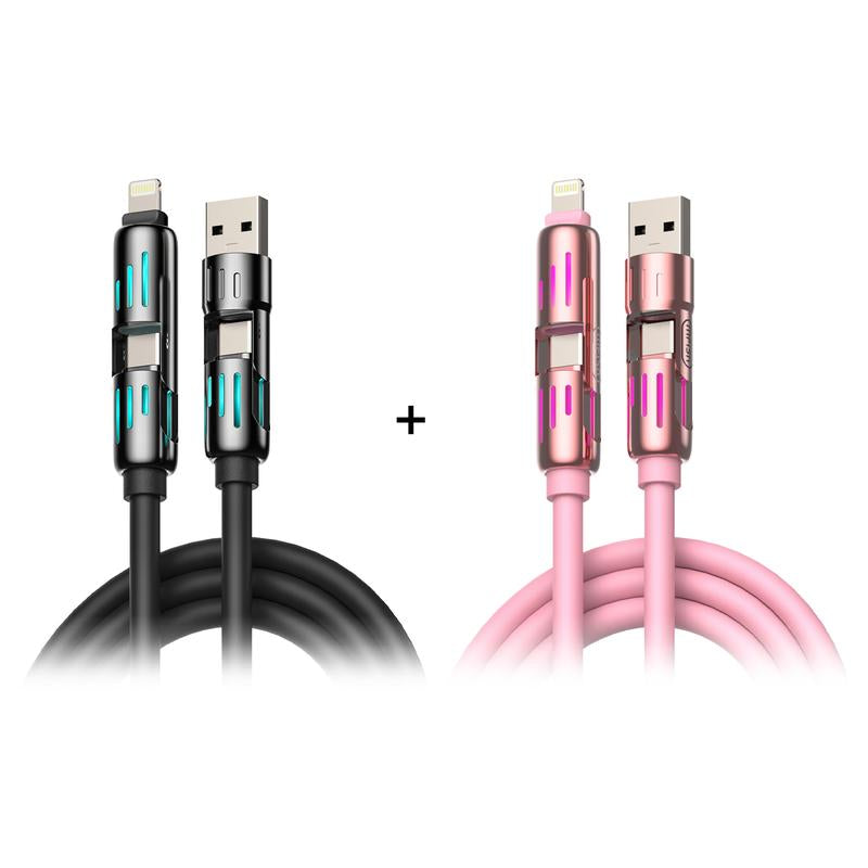 2-Pack Mfish Universal 4-In-1 Multi USB Charging Cable – USB A, Type C, Lightning Connectors – MAX 240W Fast Charging & Data Sync for Iphone, Samsung and Efficient Electronic Smartphones