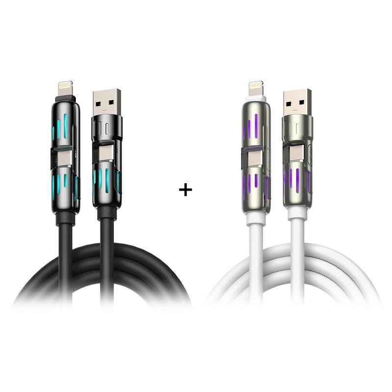 2-Pack Mfish Universal 4-In-1 Multi USB Charging Cable – USB A, Type C, Lightning Connectors – MAX 240W Fast Charging & Data Sync for Iphone, Samsung and Efficient Electronic Smartphones
