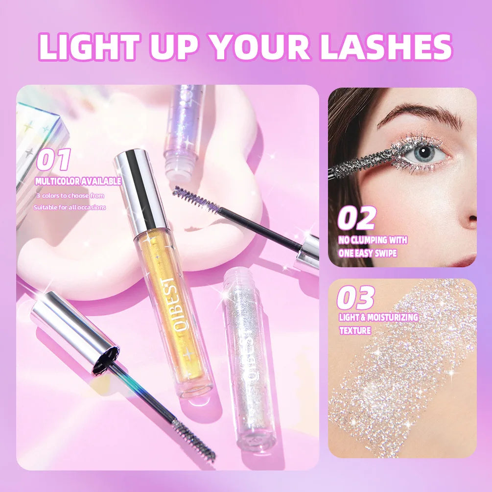 Sliver Gold Purple Glitter Mascara Quick Dry Long Lasting Waterproof Curling Thick Shiny Eyelash Fashional Sexy Diamond Mascara