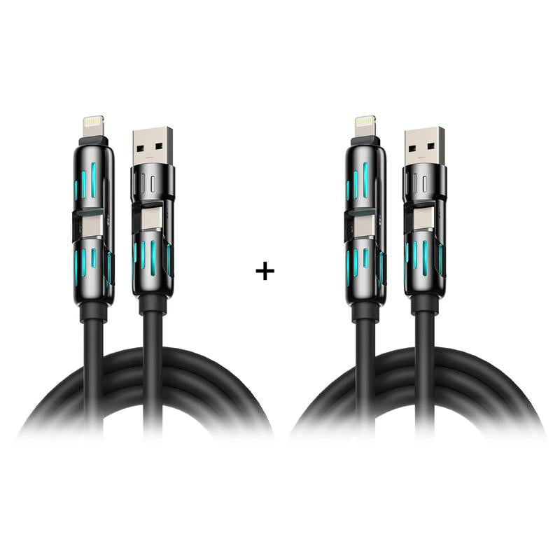 2-Pack Mfish Universal 4-In-1 Multi USB Charging Cable – USB A, Type C, Lightning Connectors – MAX 240W Fast Charging & Data Sync for Iphone, Samsung and Efficient Electronic Smartphones