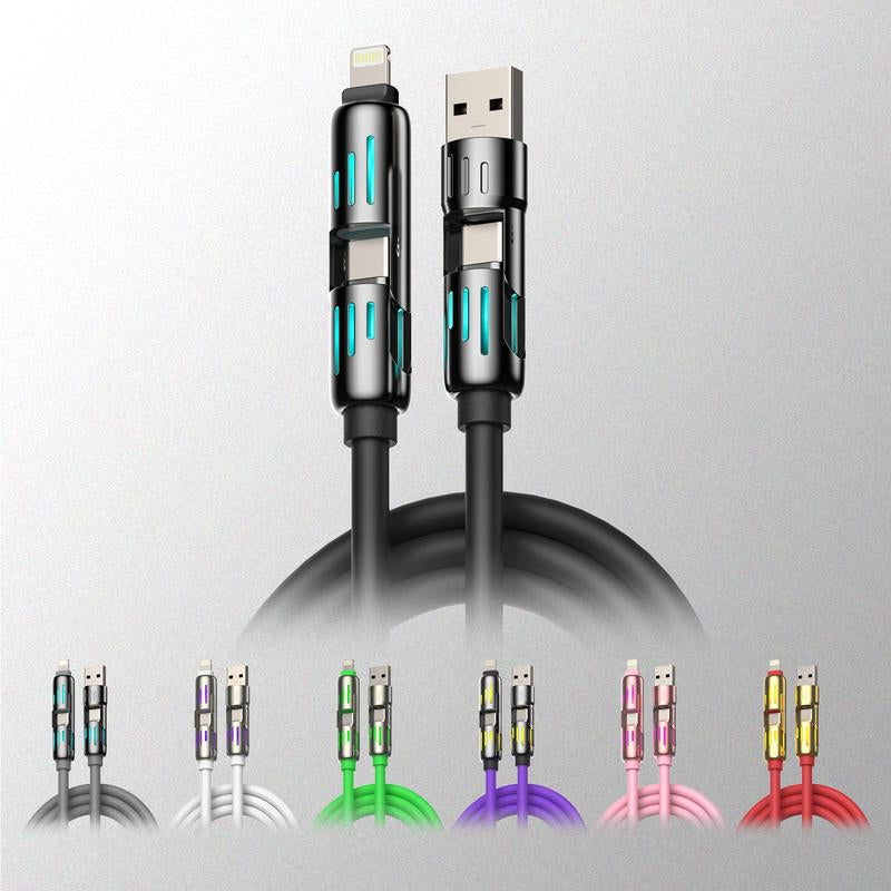 2-Pack Mfish Universal 4-In-1 Multi USB Charging Cable – USB A, Type C, Lightning Connectors – MAX 240W Fast Charging & Data Sync for Iphone, Samsung and Efficient Electronic Smartphones