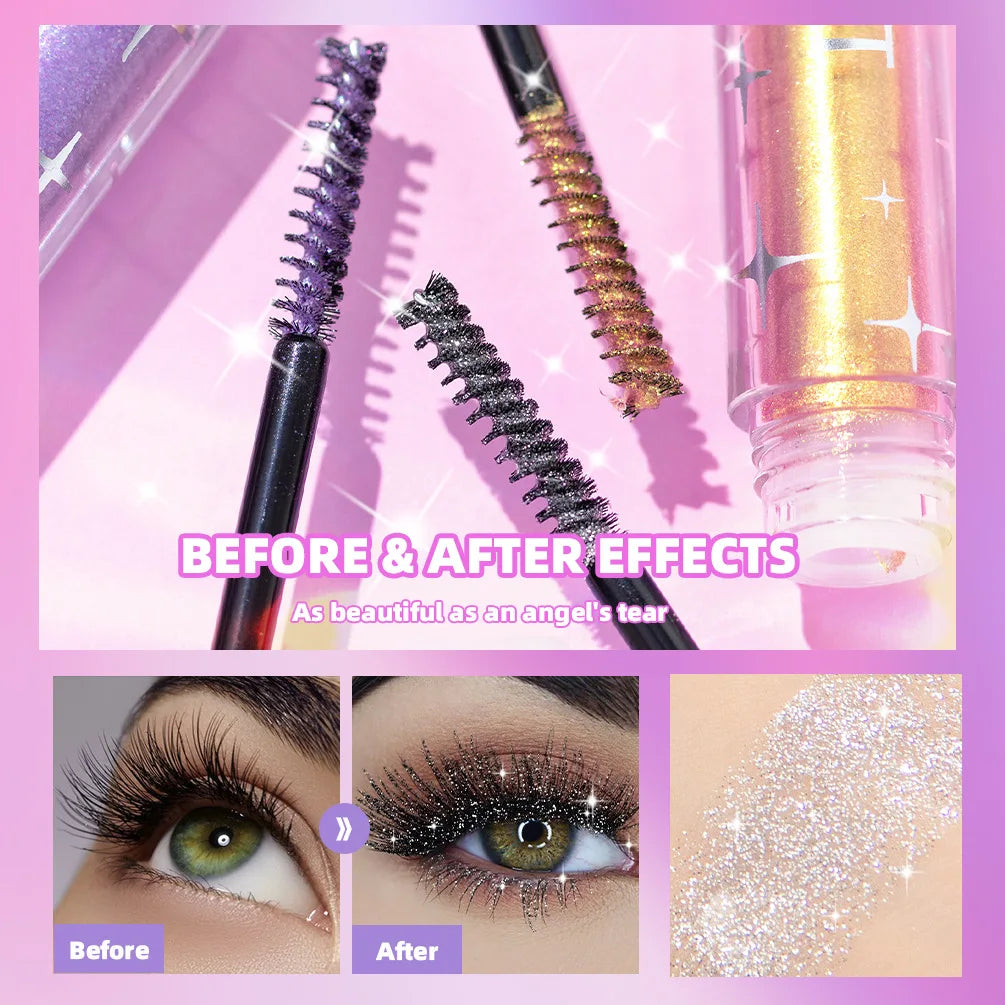 Sliver Gold Purple Glitter Mascara Quick Dry Long Lasting Waterproof Curling Thick Shiny Eyelash Fashional Sexy Diamond Mascara