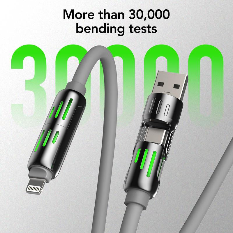 2-Pack Mfish Universal 4-In-1 Multi USB Charging Cable – USB A, Type C, Lightning Connectors – MAX 240W Fast Charging & Data Sync for Iphone, Samsung and Efficient Electronic Smartphones